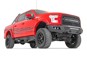 Ford F-150 Front Bumper - Rough Country - LED Bumper with 2in LED Cubes and 20in LED Light Bar - Flat Black - '15-'17